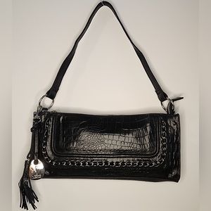 Fortuna Valentino Genuine Croc Embossed Leather Shoulder Bag Purse w/Chain NWOT